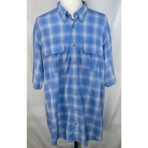 Duluth Trading Tall Plaid Quick Dry Button Up Blue Mens 2XL